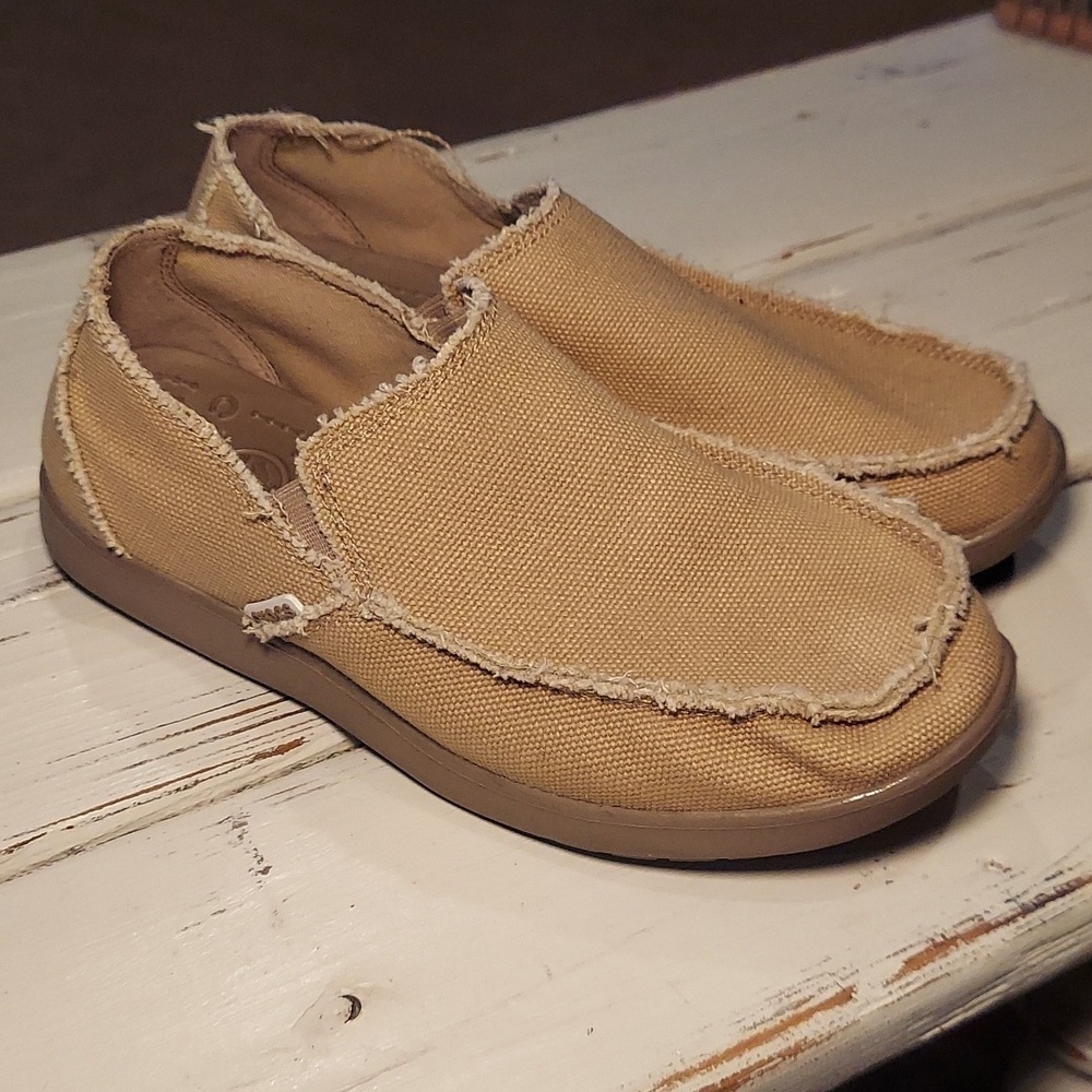 CROCS Tan Canvas Slip-On Loafers